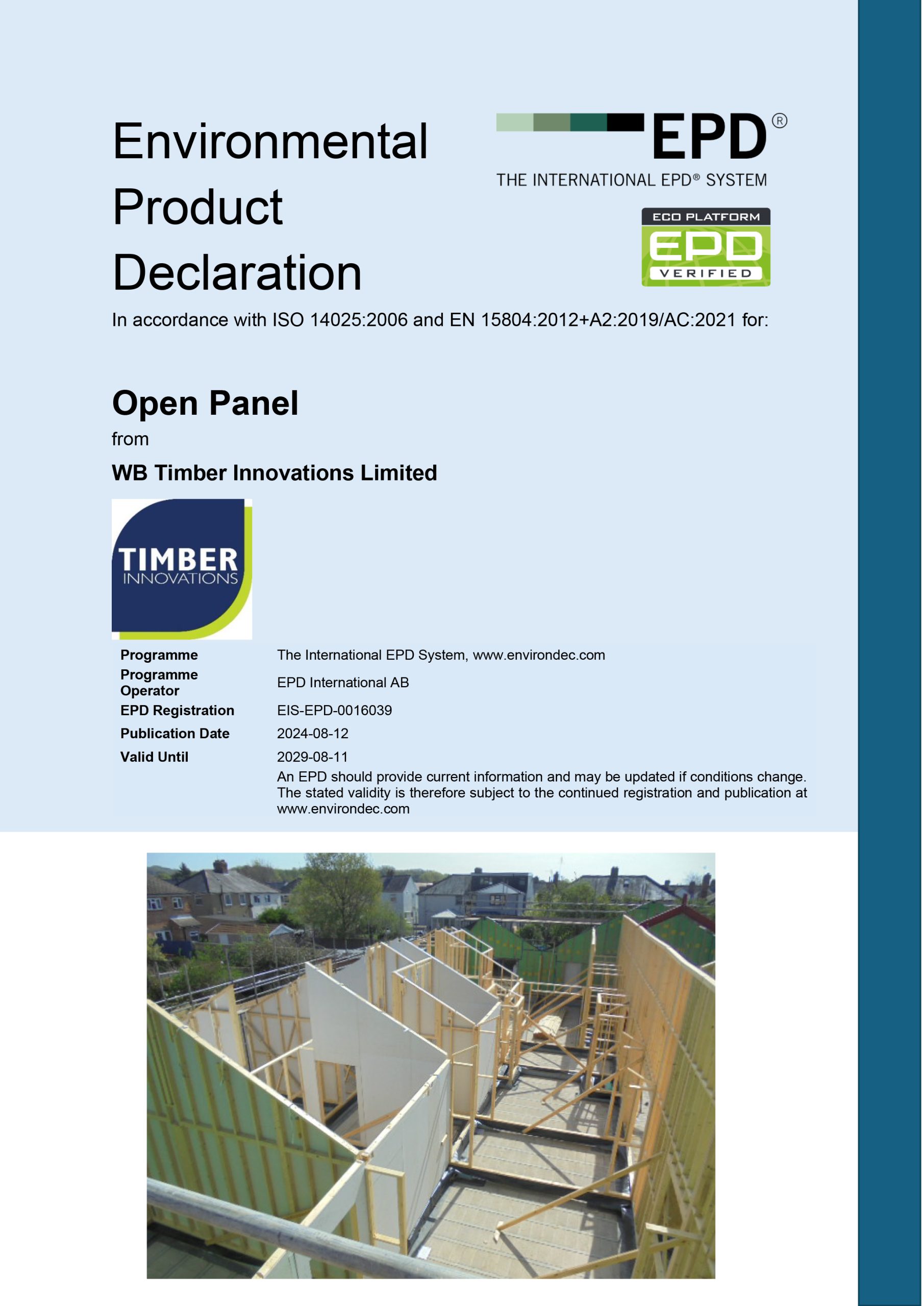 Timber Innovations achieve EPD Sustainability Accreditation for their Timber Frame Panels