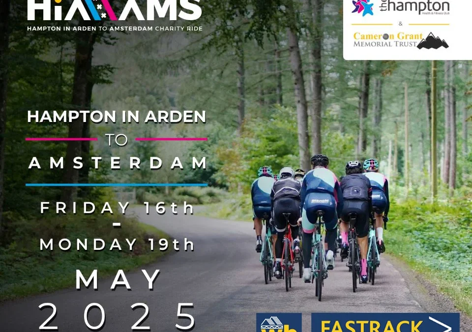 Group of cyclists riding through a forest