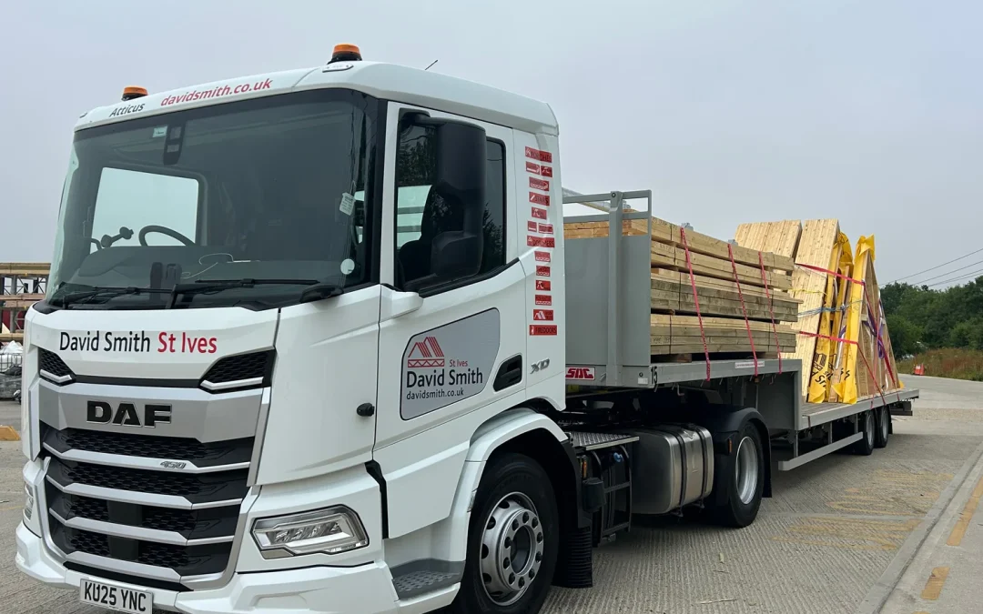 Lorry with wood products on the back