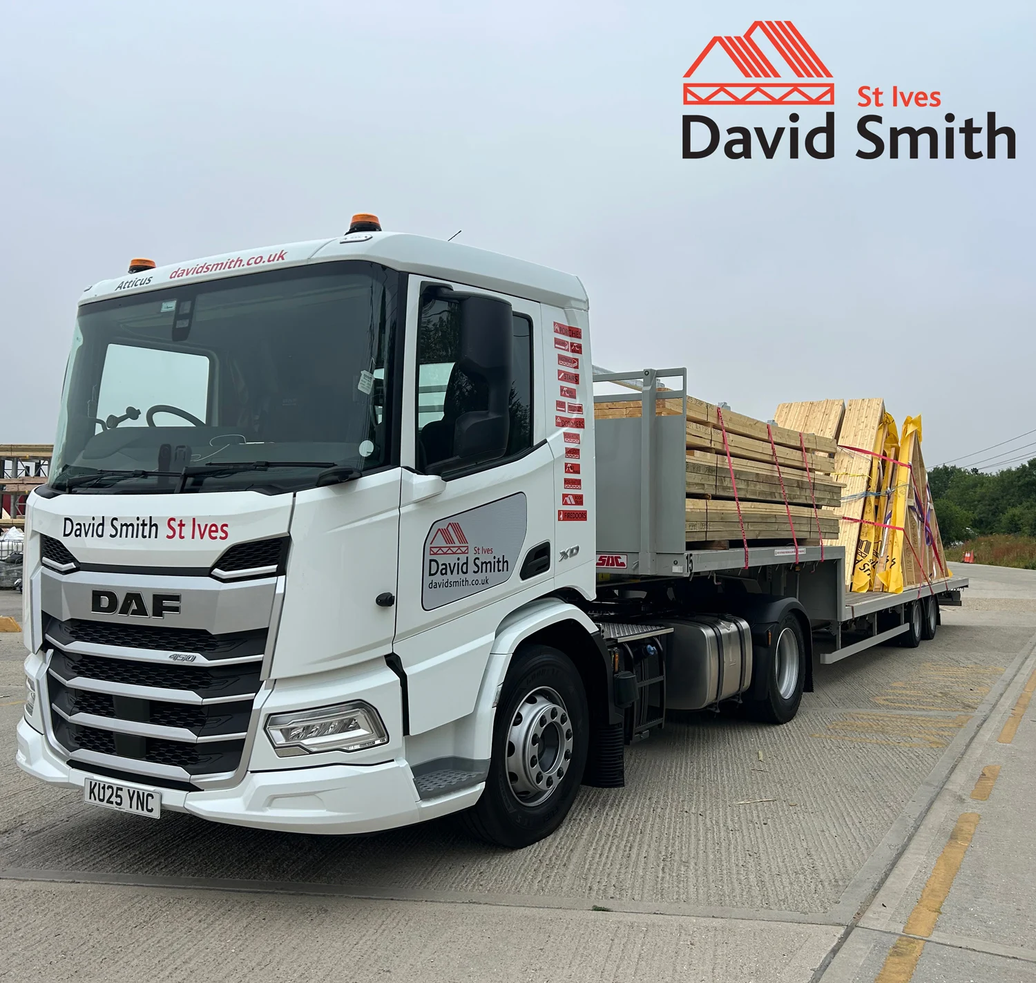 Lorry with wood products on the back