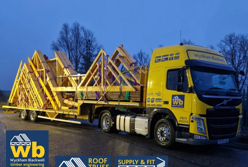 A Wyckham Blackwell lorry with Roof Trusses ready for delivery.
