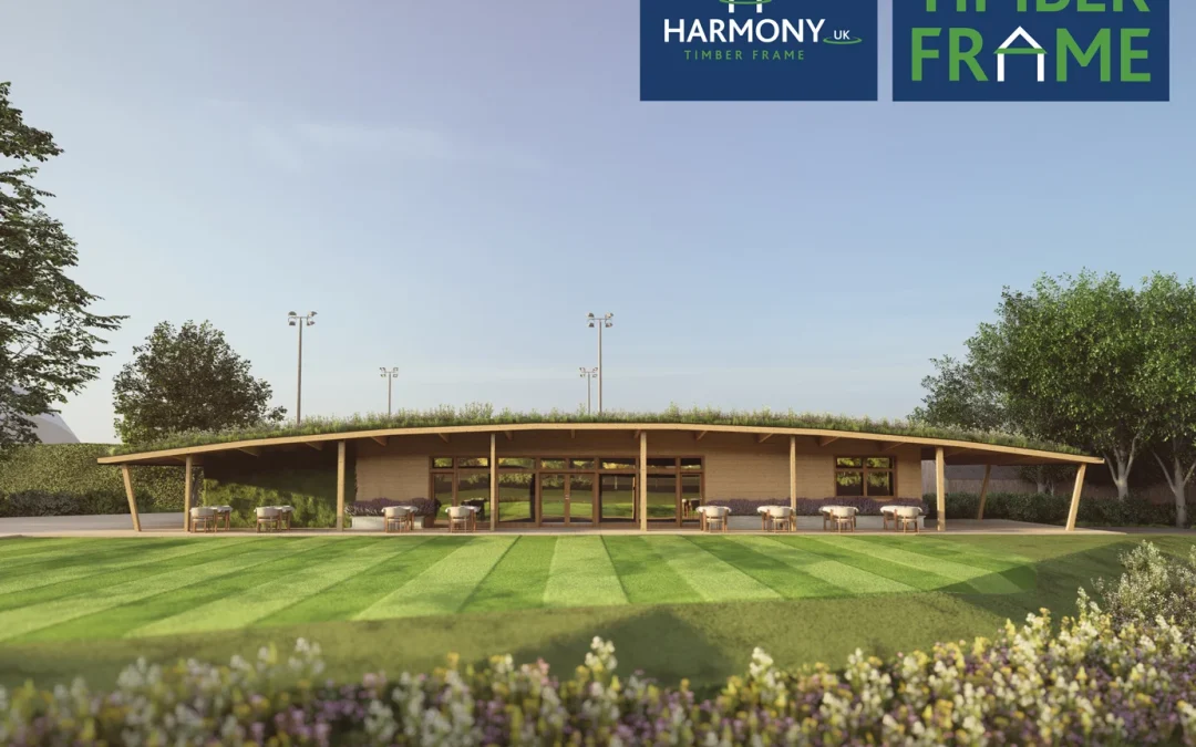 CGI outside view of new indoor golf centre with curved roof