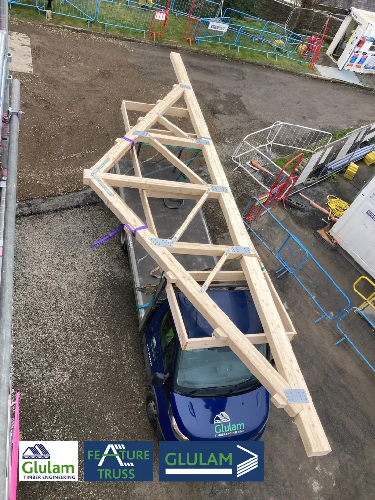 Birdseye view of feature truss on the back of a Glulam lorry