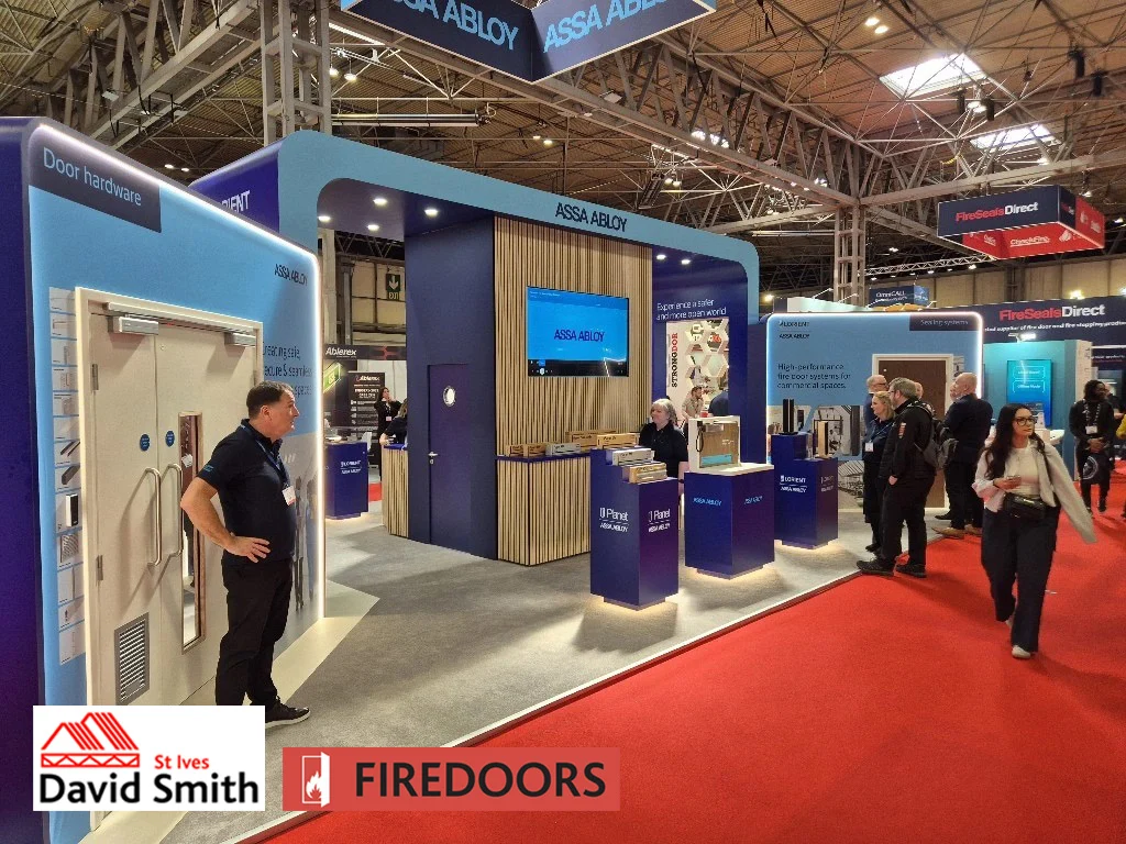 Blue ASSA ABLOY stand at a commercial show