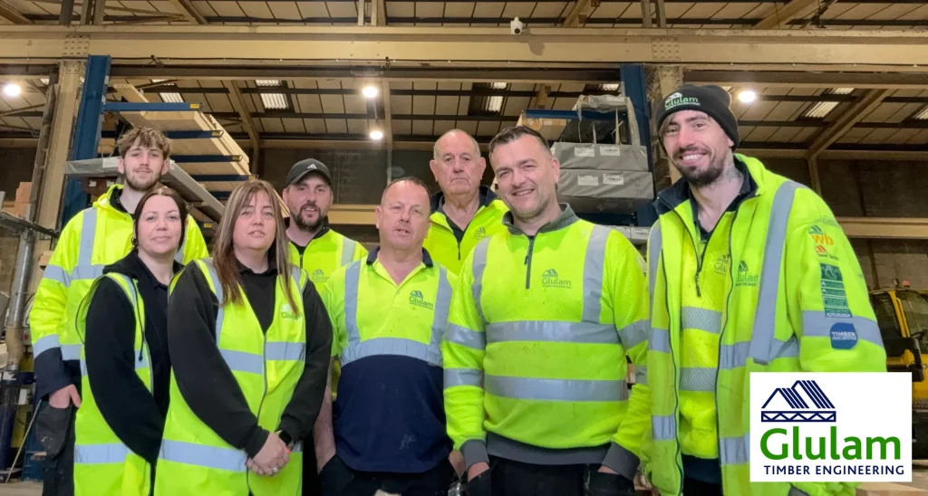 Glulam team wearing hi vis clothing