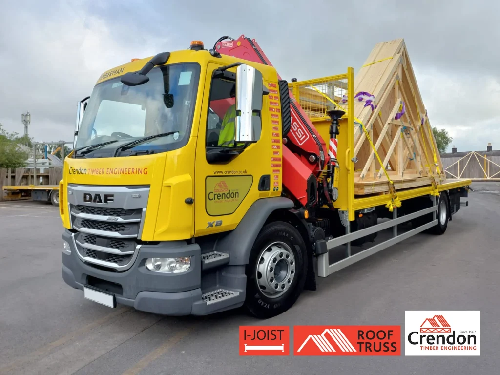 Crendon lorry with roof trusses and I joist