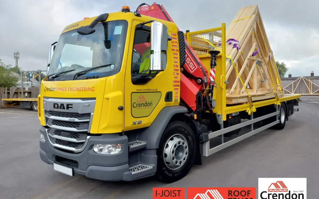 Crendon lorry with roof trusses and I joist