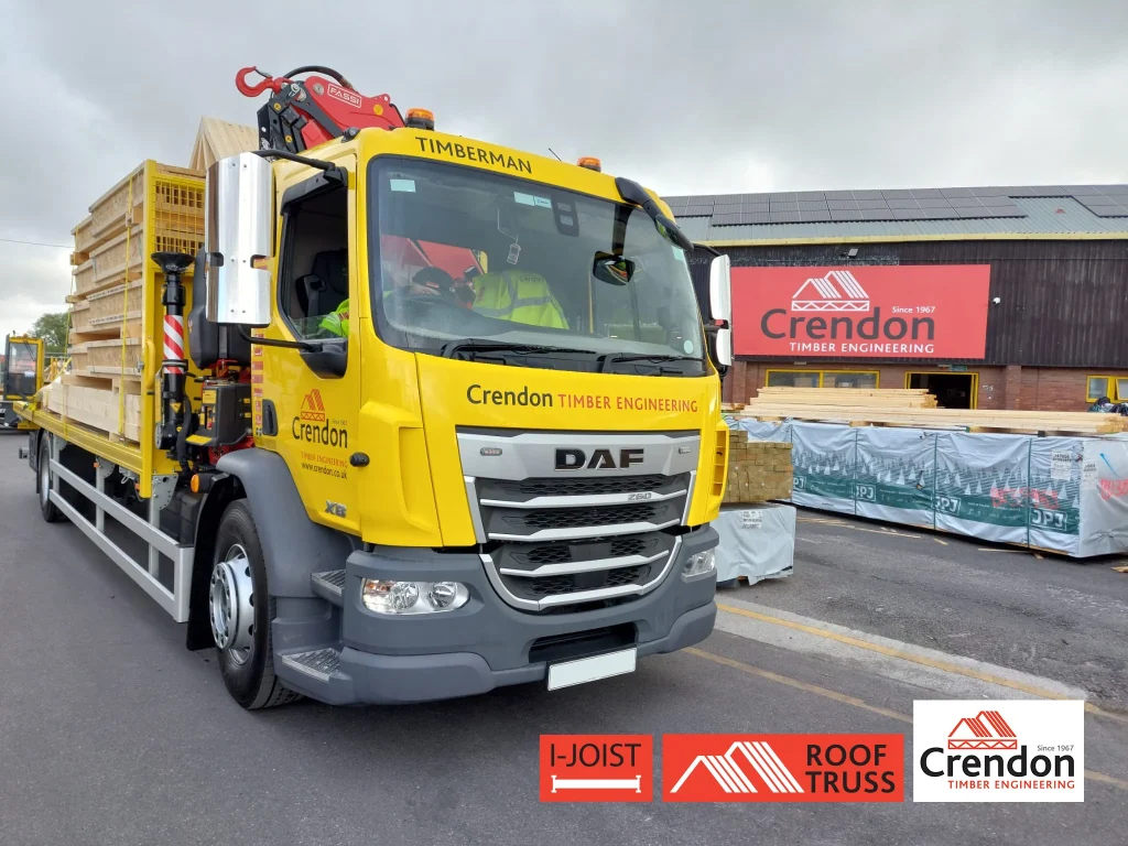 Crendon lorry with roof trusses and I joist