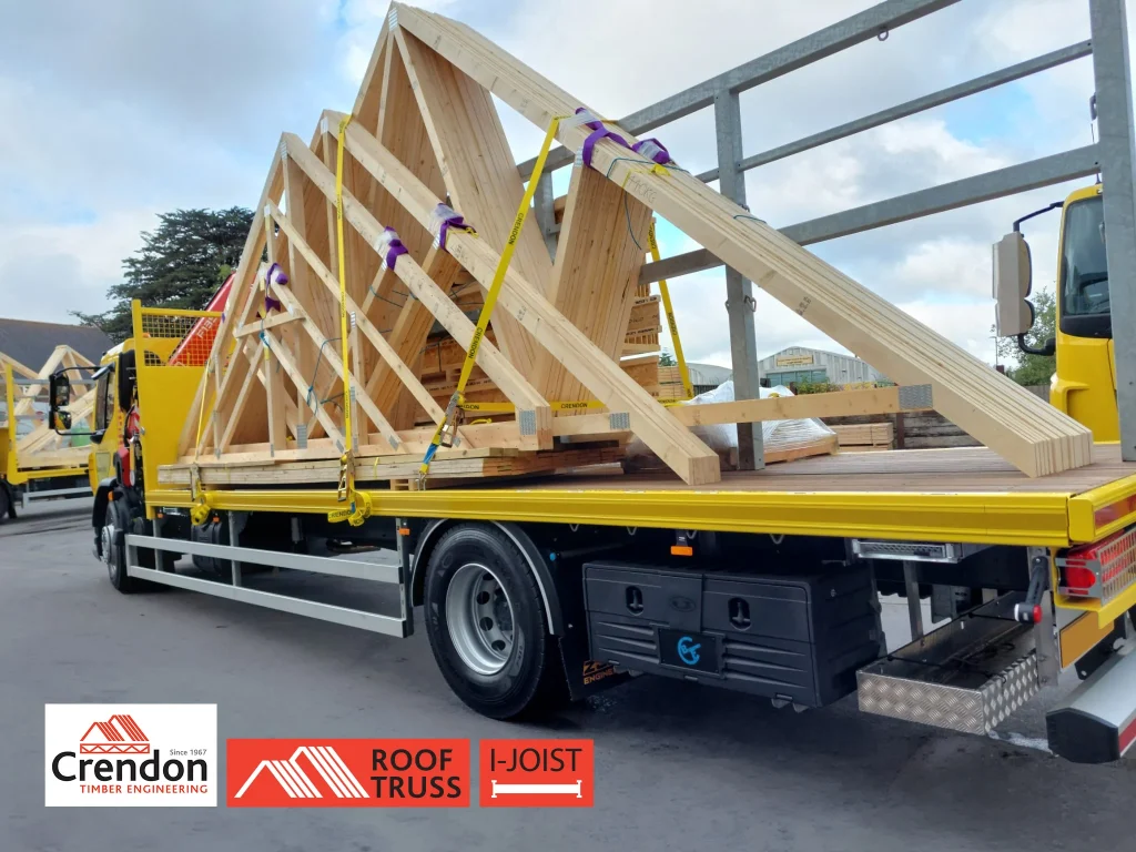 Crendon lorry with roof trusses and I joist