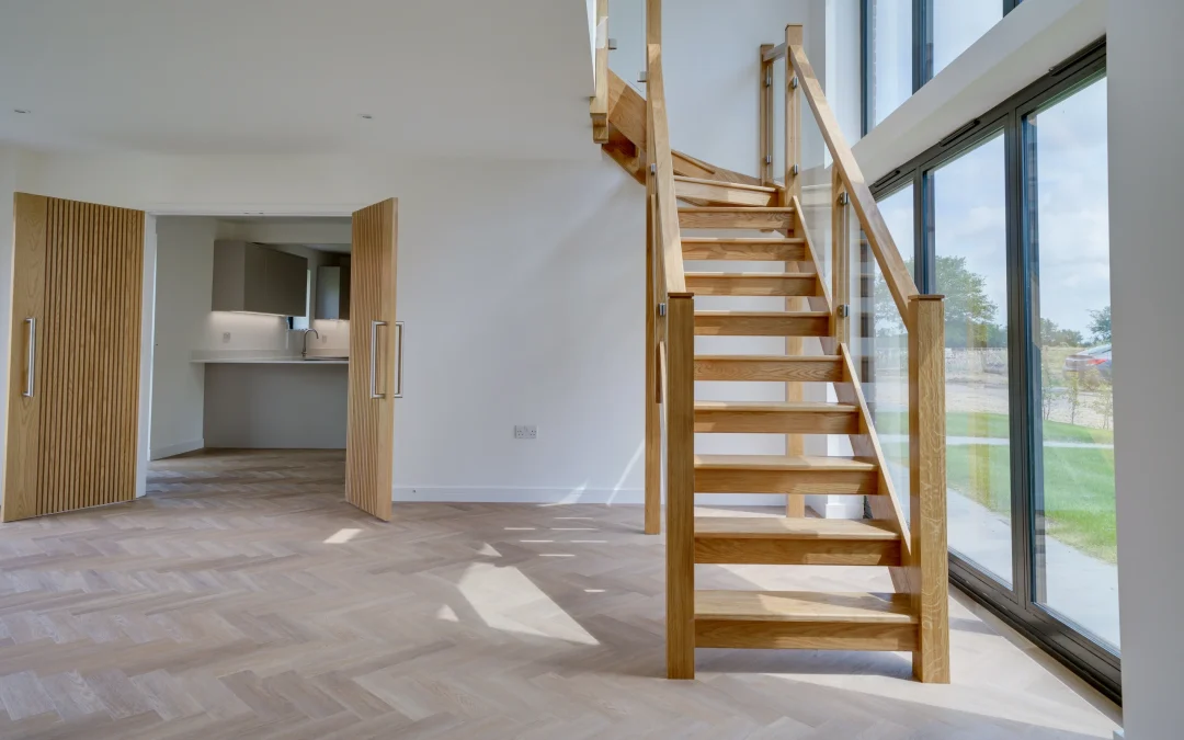 Oak stairs in a newly renovated room