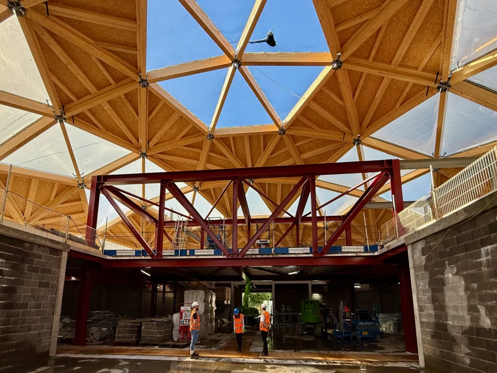 geodesic dome roof under construction