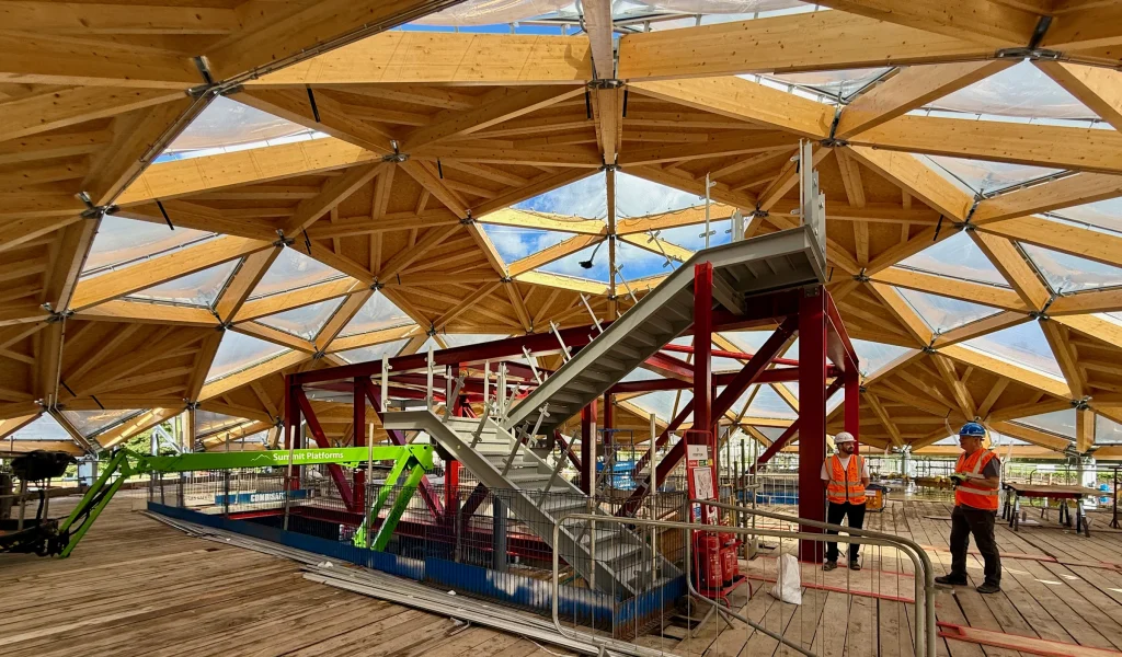 geodesic dome roof under construction