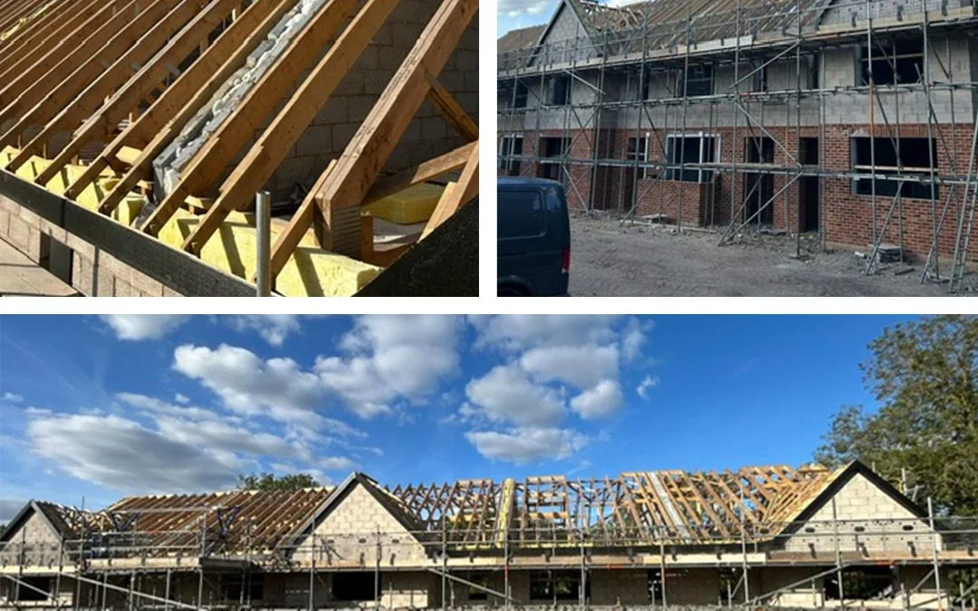 3 images showing the Roof Trusses having been installed on the project.