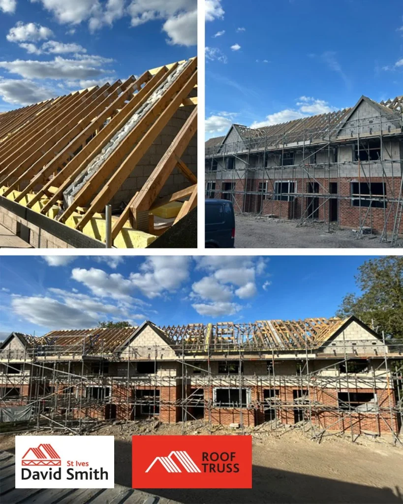 3 images showing the Roof Trusses having been installed on the project.